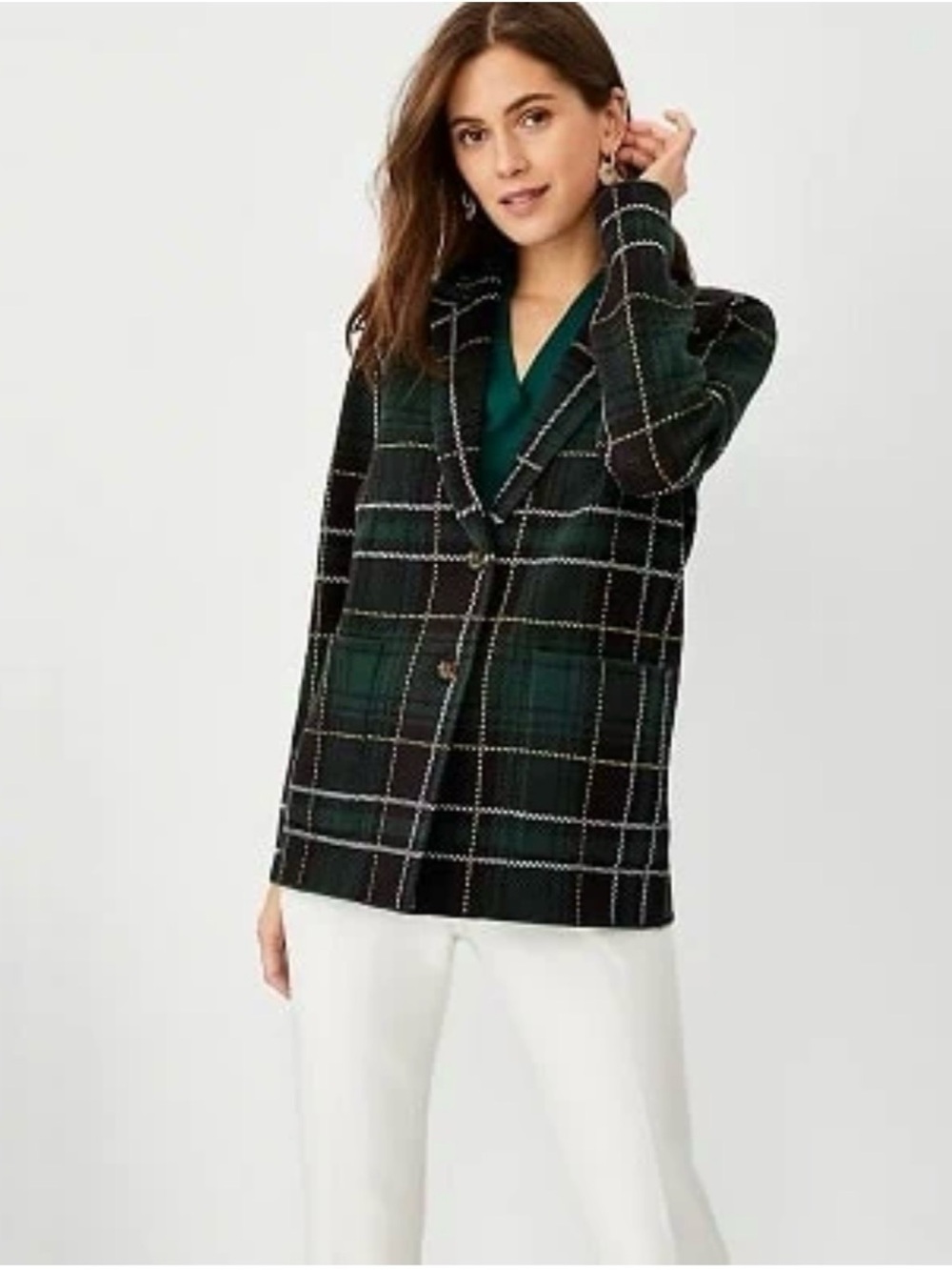Women's Ann Taylor Plaid Sweater Blazer Dark Academia Preppy Size L
